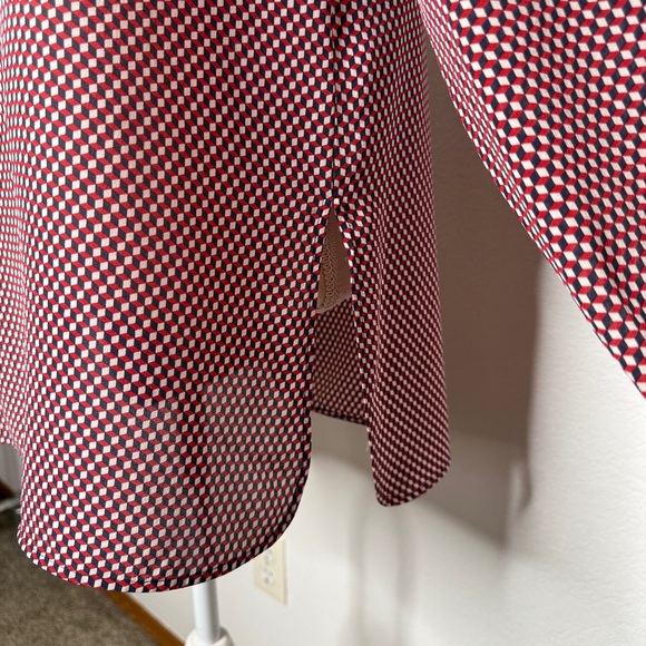 Theory Red White Blue Silk Geometric Print Blouse Size M - Picture 4 of 9